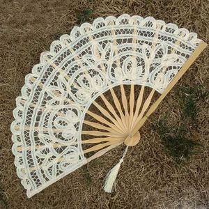 Party Wedding Prom Bamboo Fans Chinese Style Folding Dance 1PC Lace Fabric Silk Embroidery Hand Held Women Girl Photo Prop