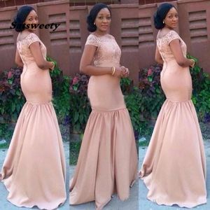 Afrika Plus Boyut Nedime Elbiseleri Zarif Dantel Taraklı Boyun Kapağı Kollu Özel Yapım Hizmet Hizmetçisi Ülke Ülke Düğün Giyim Vestidos 403