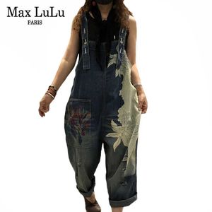 Max LuLu European Fashion Style Spring Female Printed Denim Overalls Ladies Vintage Casual Jeans Women Loose Trousers Plus Size H0908