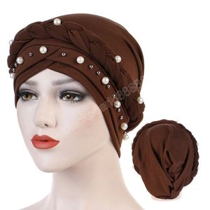 Мода жемчуг Мусульманский шарф Hijabs Caps Women India Turban Hats Wrap Cap Head Cap Head Scarf Headscarf Hat Женщина Аксессуары для волос