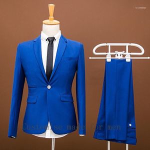 Erkek Takım Elbise Blazers erkek Toptan-Erkekler Balo Varış Örgün Gelinlik İş Kraliyet Mavi Damat Slim Fit1 için Tuxedos