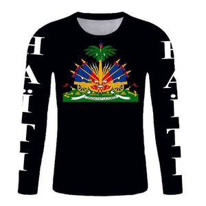 Гаити Бесплатная изготовленная на заказ футболка с длинными рукавами Французская Гаитянская республика футболки флаг эмблема футболки DIY HT название страны номер футболка X0602