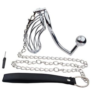 Мужской Penis Lock Metal Chastity Устройство с анальным крючком Внутриумышленника Клетчатка SM Связывание секс-игрушки для мужчин