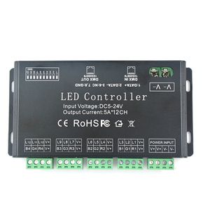 DC5V-24V 12 Kanallar DMX 512 RGB LED Şerit Kontrol Cihazı Dekoder Dimmer Sürücü LED'ler için Kullanımı Şeritler Modülü