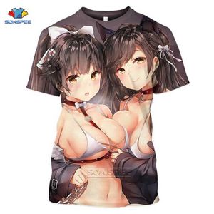 Sonspee Yaz Sıcak Seksi Vücut Karikatür Loli Tshirt Adam 3D Baskı Anime Oyunu Azur Lane T Gömlek Kadın Spor Giyim Harajuku Tarzı üst X0621