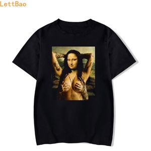 2022 Dövme Mona Lisa T Gömlek Erkekler / Kadınlar Siyah Tshirt Homme Gotik Anime Giysileri O-Boyun Casual Erkekler Giyim Streetwear