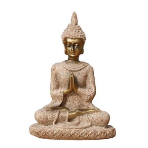 Песчаник сидя Будда скульптура ручной работы механизм медитации миниатюры орнамент статуя дома 210414