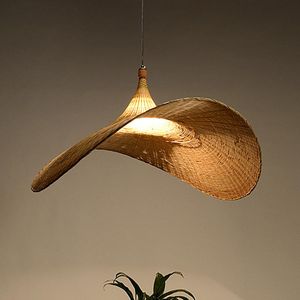 Kolye Lambaları Bambu Sanat Avize Caz Şapka Rattan Giyim Mağazası Kahve Çalışma Oturma Odası Yatak Odası Yemek