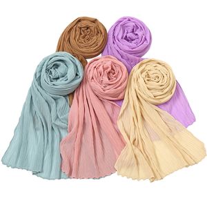 2022 Новый пузырь Шифон Шарф морщин морщины хиджабы для мусульманских женщин Созрительный цвет дышащий исламский платок арабских шарфов