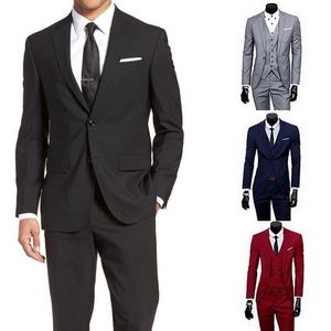 Tek Parça Kostüm Homme Popüler Giyim Lüks Parti erkek Takım Groomsmen Düzenli Fit Smokin 3 Peice Set Ceket + Pantolon + Yelek X0909