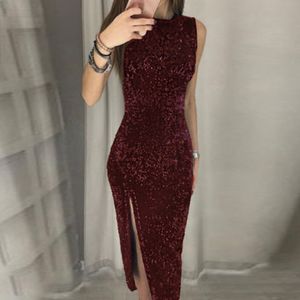 Kadınlar Seksi Elbise Vestidos De Festa Kolsuz Pullu Bodycon Parti Düğün Balo Örgün Sıcak Satış 210419