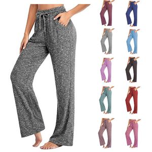 Gevşek Tayt Kadınlar Geniş Bacak Yoga Pantolon Lace Up Spor Artı Boyutu Pantolon Yüksek Bel Kadın Patchwork Boot Cut Pantolon 210423