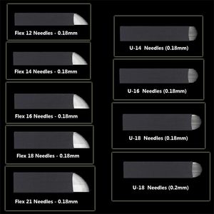 100 шт. Иглы татуировки Agulhas Tebori 12 Pins Microblading 12 Flex Изогнутые лезвия для постоянного сооружения Ручная ручка бровей 211229