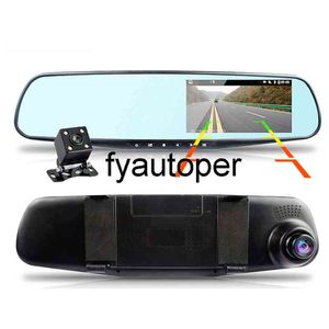 Автомобильная видеокамера Авто Авто 4,3-дюймовый Зеркало заднего вида Двойной объектив Автомобильные камер DVR Cameras Full HD 1080P DVRS Регистратор Dash Camera Corder