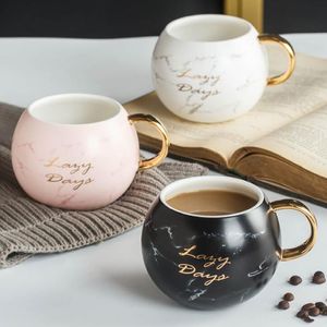 Mermer Seramik Kahve Fincanı Altın Kolu Kahvaltı Süt Ofisi Wate Espresso Kupalar Arkadaş Hediye