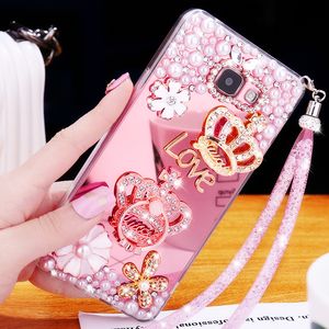 Lüks Bling Elmas Glitter Ayna Makyaj Kılıfları Yüzük Standı Taç Zincir Kayışı Kılıf iphone 13 12 11 Pro Max 8 Artı Samsung S20 S21 Fe A12 A32 A22 A52 A72 A21S A31 A11