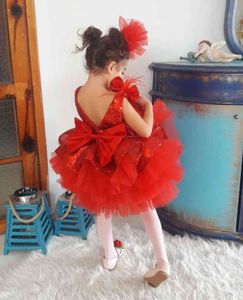 1-6Y Toddler Bebek Bebek Çocuk Kız Tutu Elbise Sequins Yay Prenses Parti Düğün Doğum Günü Elbiseleri Kızlar Için Noel Kırmızı Elbise G1129
