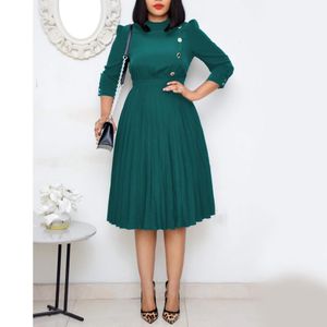 Ofis Takım Elbise Kadınlar Zarif Afrika Artı Boyutu Bir Çizgi Pileli Yüksek Bel Düz OL Giyim İş Iş Robe Elbiseler 210510