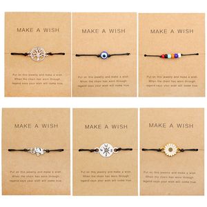 Faça um desejo de papel cartão ajustável pulseira tartaruga elefante árvore mapa flor artesanal tecido braceletes simples moda mulheres jóias presentes
