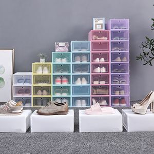 Пластиковые ботинки коробки Установить многоцветный складной для хранения обуви Прозрачная домашняя обувь Организатор Организатор Стек Дисплей БЕСПЛАТНЫЙ DHL HH9-3690