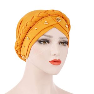 primavera autunno donna hijab berretto in cotone latte seta monocromatica cappello foulard con perline Cappelli sciarpa musulmana
