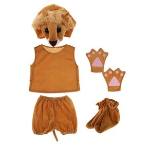 Kinder Zoo Tier Kostüm Set Löwe Hut Top Shorts Handschuhe Schuhe Party Halloween Jungen Mädchen Cosplay Kostüme Braun Stoff Kleidung Q0910
