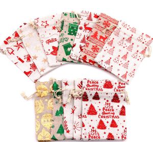 Çuval Çanta Jüt İpleri Şeker Kılıfı Hediye Paketi Metalik Baskı Noel Tedavi Çantası Farklı Tasarımlar Tatil Partisi Dekorasyon Renkli 2 Boyutları