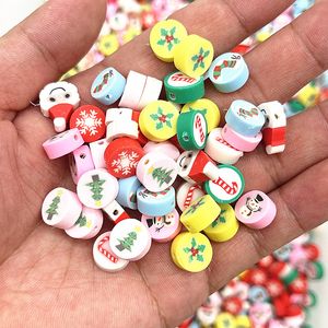 100pcs 10mm Christmas Pattern Beads Polymer Clay Spacer Loose Beads for Jewelry Making DIY Bracelet Accessories