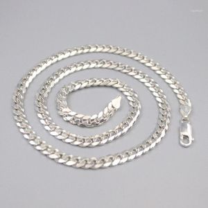 Zincirler Saf 925 Ayar Gümüş Zincir Şanslı Genişlik 5.5 MM Curb Link Kolye 50 cm / 33-34g Adam Kadınlar Hediye