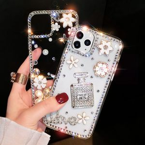 Kristal Bling Glitter Tam Elmas Kılıfları Parfüm Şişesi Çiçek Akrilik Kapak iphone 13 12 Mini 11 Pro Max 8 Samsung S20 FE S21 Ultra A12 A42 5G