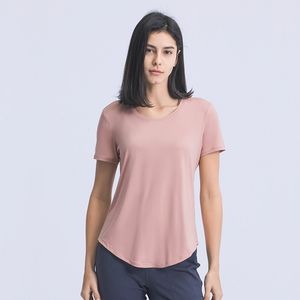 L-54 Summer Yoga Fitness Wear Tops femininos esportivos de corrida simples e soltos T de manga curta leve respirável roupas de ginástica