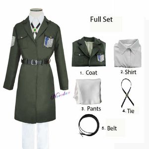 Titan Eren Levi Cosplay Kostüm Kadın Erkek SHINGEKI YOK KYOJIN Scouting Legion Asker Ceket Ceket Rüzgarlık Üniforma Y0913