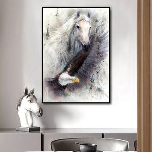 Лошадь орел животное холст живопись Черно-белое искусство настенные картинки для гостиной спальня современные украшения дома без помех