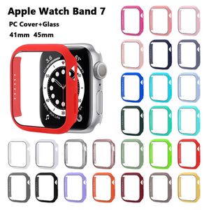 Caixa de tampa de vidro para série de relógios Apple 7 45mm 41mm 42 44 40 38mm PC HD HD Casos de protetor de tela de para -choque temperado IWATCH 6 5 Tampas completas