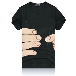 Summer men's t-shirt 3D big hand Fit Print pattern Korean top Lovers Street short sleeve European and American fashion
