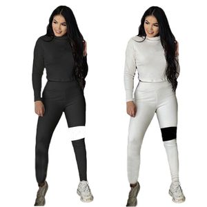 Kadın Örme Nervürlü Kıyafetler Güz Kış Giysileri Uzun Kollu Eşofman Kazak Kazak Tozluk İki Parçalı Set Artı Boyutu 2XL Rahat Siyah Sweatsuits 5825