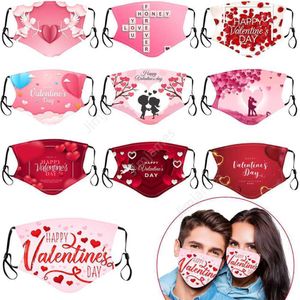 День Святого Валентина Индивидуальные взрослые маски лица хлопка пылезащитные отпечатки респиратора моющиеся RRREUSABLE INSERT Party Masks DAJ361