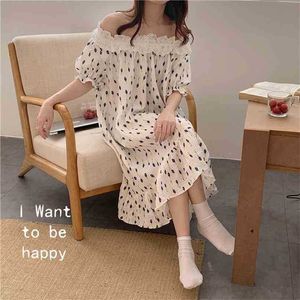 Kore Tatlı Dantel Homewear Kızlar Tüm Maç Gevşek Satış Rahat Gecelik Chic Pamuk Moda Pijama Elbise 210525