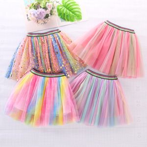 Children's Rainbow Tutu Skirt Baby Girls Princess Dress Mesh Bouffant Banquet Party Stage Versatile Performance Evening Dresses ZYY889