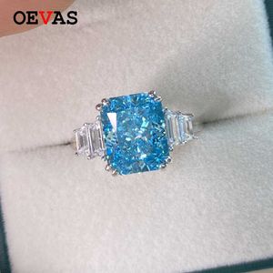 OEVAS 100% 925 Sterling Silver Aquamarine Wedding Rings For Women Sparkling High Carbon Diamond Engagement Party Fine Jewelry