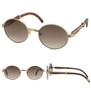 Toptan 18K Altın Vintage Ahşap Güneş Gözlüğü Moda Metal çerçeveler erkekler için gerçek Ahşap Gözlük 7550178 oval Size57 veya 55 yüksek kaliteli lensler Elmas Kedi Gözlükleri