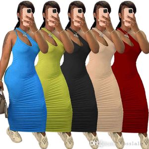 Yazlık elbise tasarımcı kadın bir yan pileli ince geniş omuz askısı düz renk maxi elbiseler kadın uzun etek S-XL