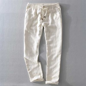 7409 Erkekler Bahar Ve Sonbahar Moda Marka Japonya Tarzı Vintage Keten Katı Renk Düz Pantolon Erkek Casual Beyaz Pantolon Pantolon 2101006