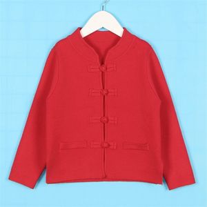 Chinese Style Baby Boys Girls Year Tang Suit Cardigan Coat Children Clothing Long Sleeve Knitted Kids 210521