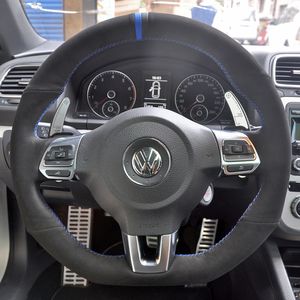 Новый Pattern DIY Кожаный рулевой рулевой рулевой рулевой рулевой рулевой рулевой крышкой подходит для Volkswagen Golf 6 GTI MK6 / PLO GTI / SCIROCCO R Passat CC