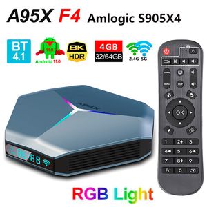 A95X F4 Android 11.0 TV Kutusu Amlogic S905X4 8K RGB Light Smart TVBox 4GB 64GB 32GB EMCP PLEX Medya Sunucusu 2.4G 5G Çift Wifi Bluetooth 2G 16G Ev Oyuncu