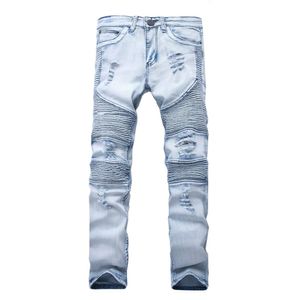 Мужская джинсовая одежда, джинсовые брюки, синие/черные разрушенные мужские узкие джинсовые прямые байкерские узкие джинсы, мужские рваные брюки