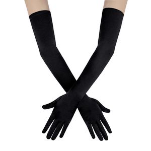Moda Streç Saten Beyaz Eldiven Uzun Gelin Eldivenleri Siyah Kırmızı Dirsek Uzunluğu Kadın Dans Partisi Düğün Tam Parmak Eldivenler