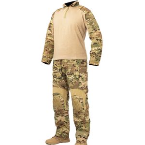 Mege Taktik Kamuflaj Askeri Savaş Üniforma Set Gömlek Cargo Pantolon Pedleri G3 Açık Asker Airsoft Paintball Giyim X0909