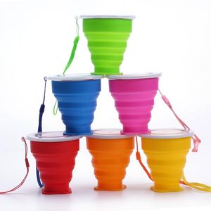 Portable Silicone Folding Cups Multifunction Tumblers Retractable Outdoor Travel Camping Water Cup With Lanyard 6 Colors